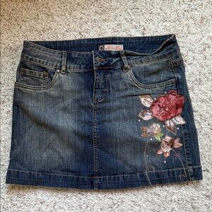 Jou Jou Blue Denim Skirt with Floral Embroidery